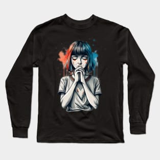 Painted cute shy anime girl Long Sleeve T-Shirt